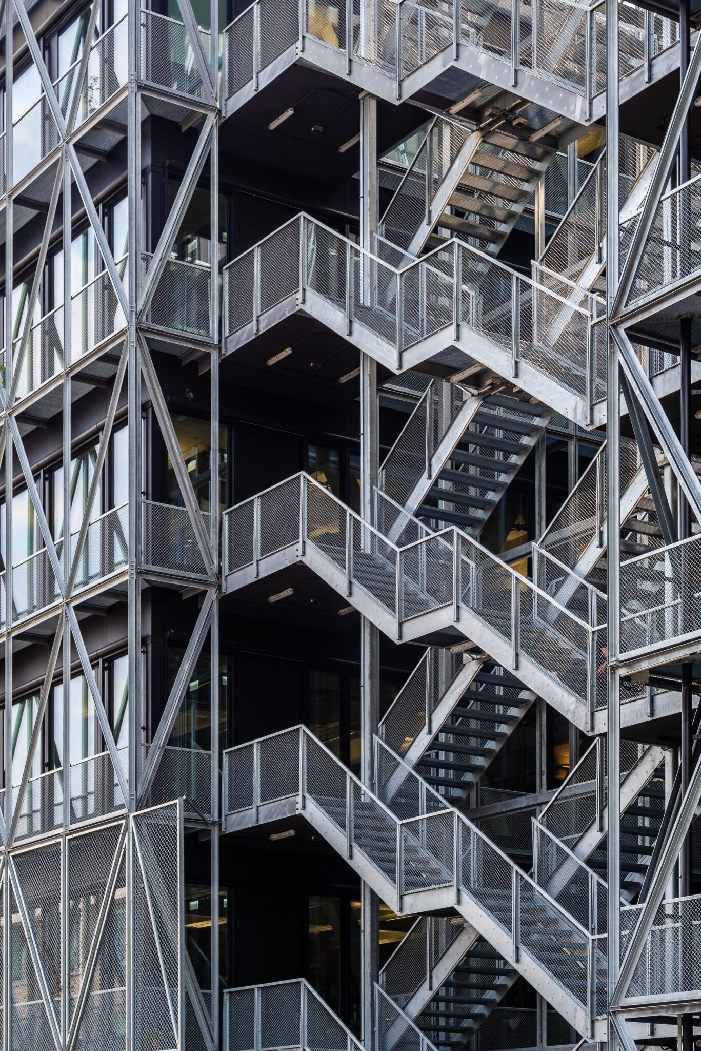 Steel structure Architecture construction Abstract Background, staircase and exterior wall